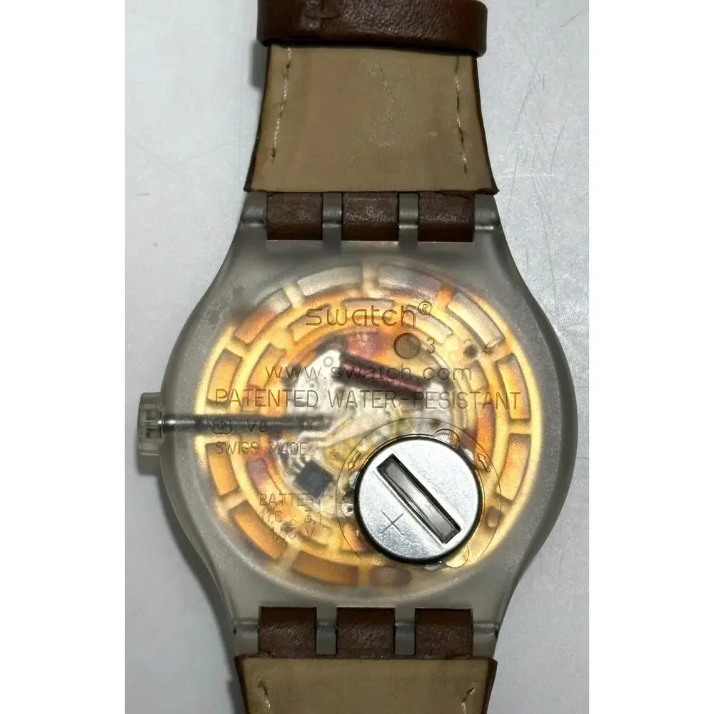 Ultra Rare Vintage 2002 Swatch Watch Khaki Brown Field Transparent Caseback 43mm